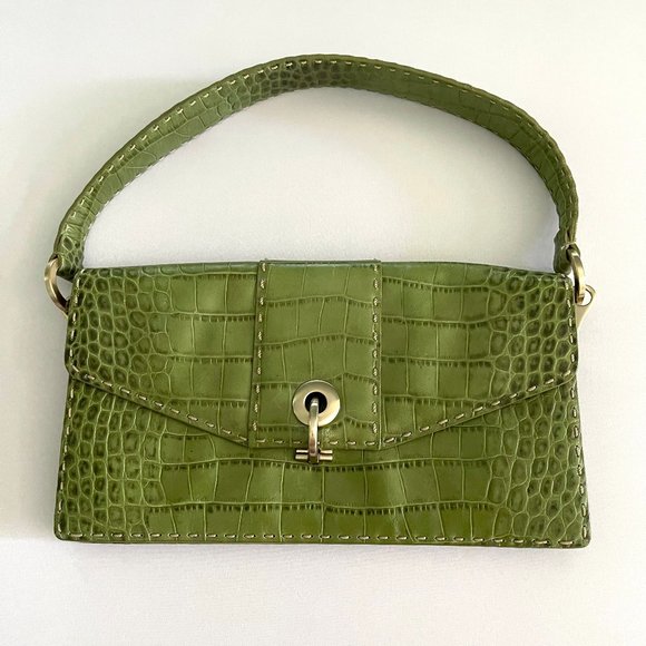 Ann Taylor Handbags - ANN TAYLOR Croc Genuine Leather Y2K Baguette Bag